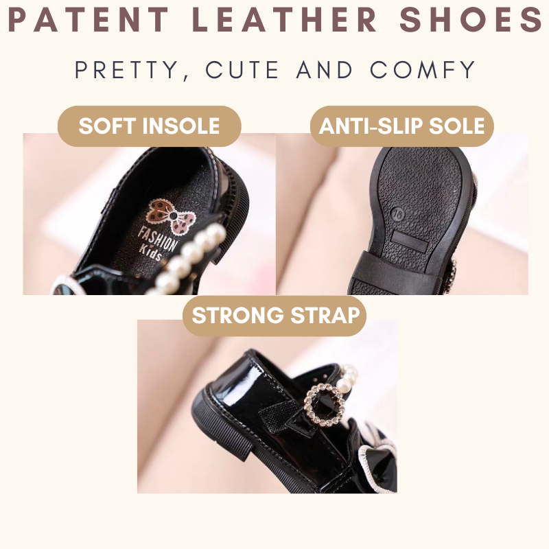 Patent Leather Girl Shoes with Pearl and Bow Baby Girl