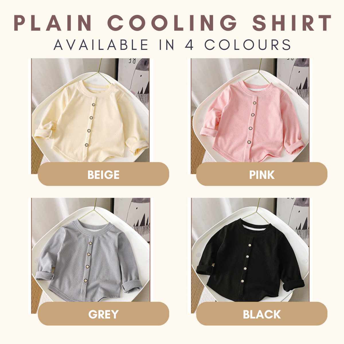 Mini Basic Plain Cooling Long Sleeve Baju Baby Girl