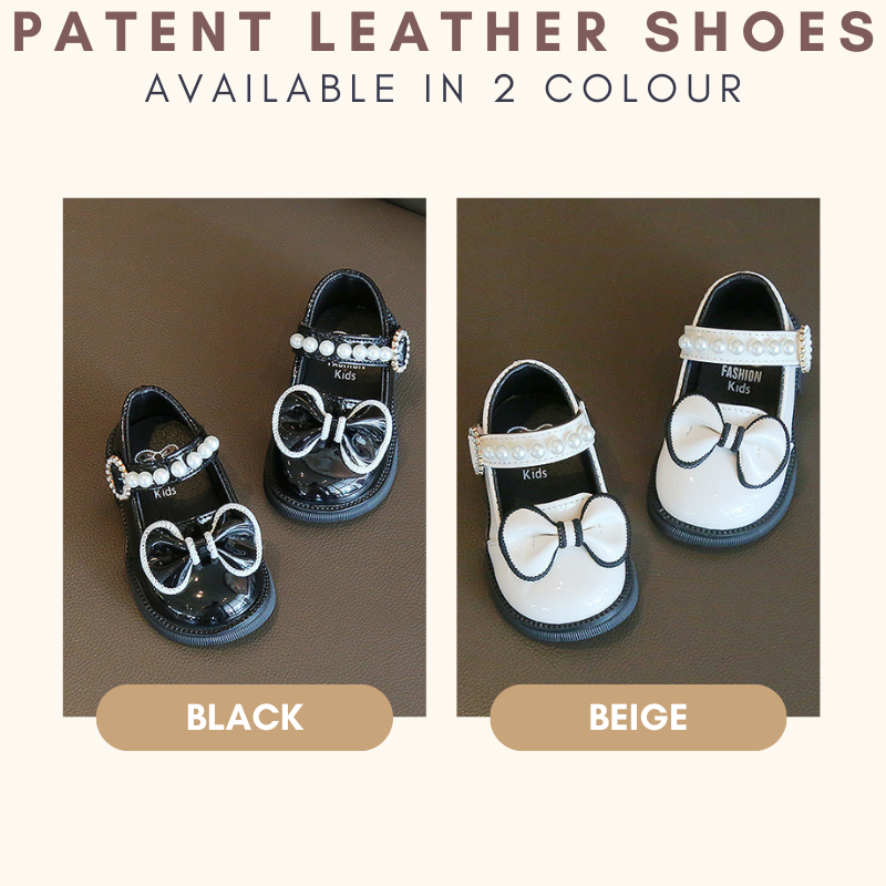 Patent Leather Girl Shoes with Pearl and Bow Baby Girl
