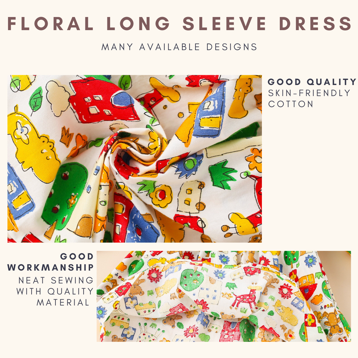 Cherry Glee Cotton Floral Dress Baju Budak Perempuan