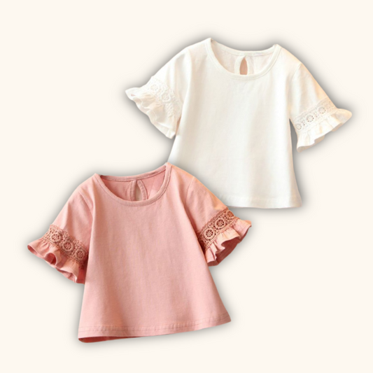 Lace Sleeve Plain Blouse Baju Budak Perempuan Kids Girl