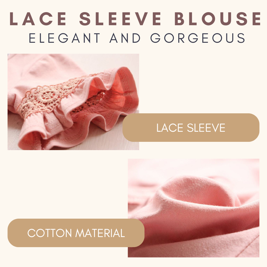 Lace Sleeve Plain Blouse Baju Budak Perempuan Kids Girl