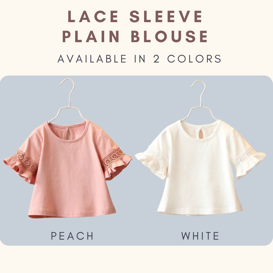 Lace Sleeve Plain Blouse Baju Budak Perempuan Kids Girl