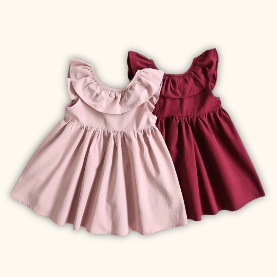 Red Pink Dress with black Ribbon Dress Budak Perempuan