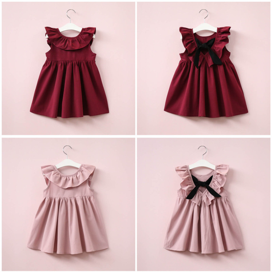 Red Pink Dress with black Ribbon Dress Budak Perempuan