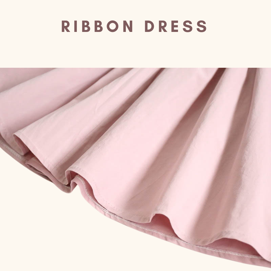 Red Pink Dress with black Ribbon Dress Budak Perempuan