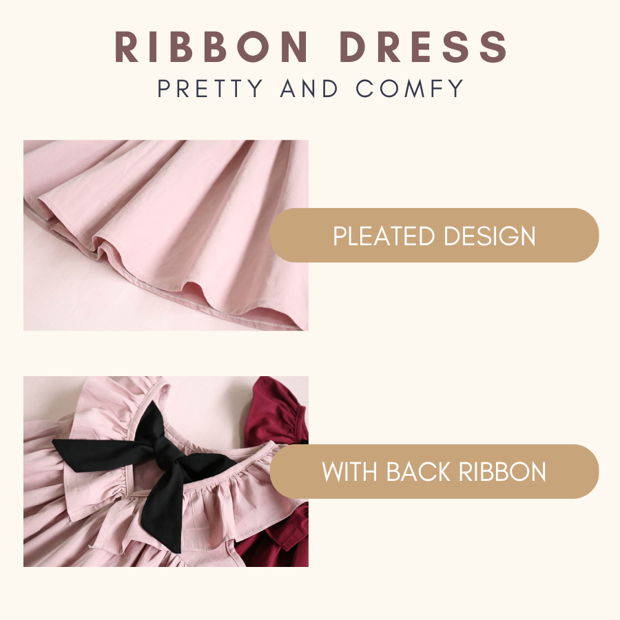 Red Pink Dress with black Ribbon Dress Budak Perempuan