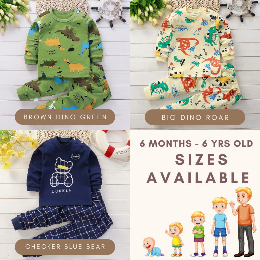 Dino & Friends Pyjamas Set Baju Tidur Budak Kids Pyjama