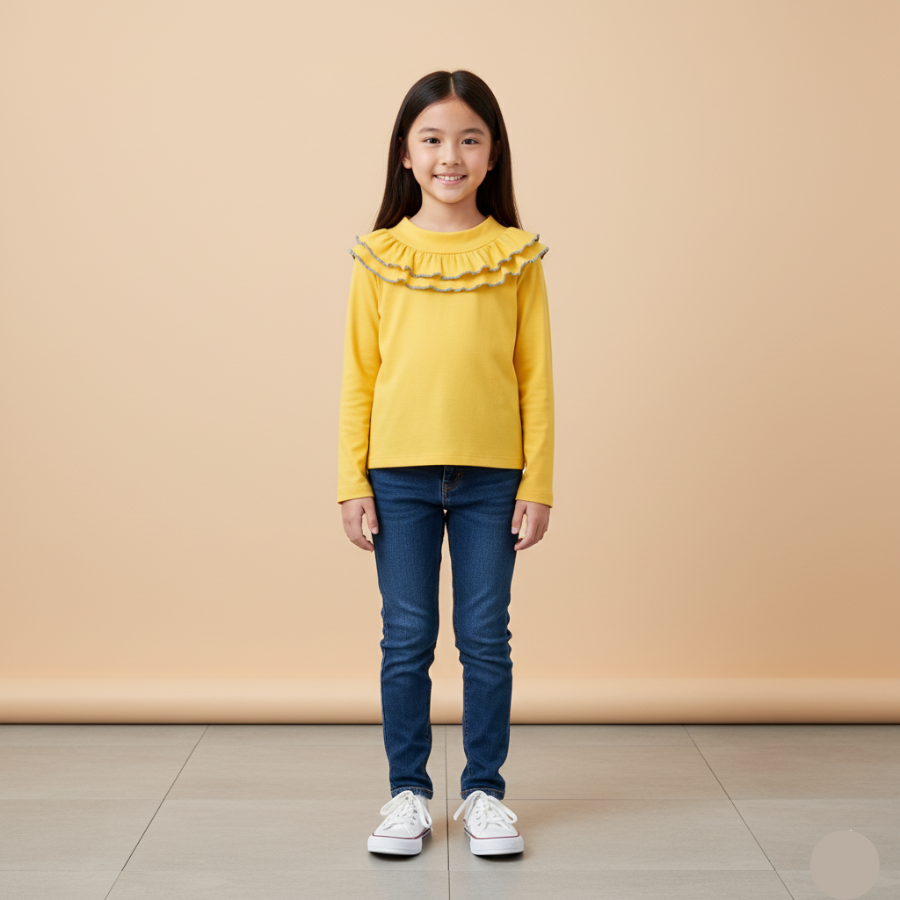 Girl Frill Neck Long Sleeve Blouse Girl Blouse Kids Girl