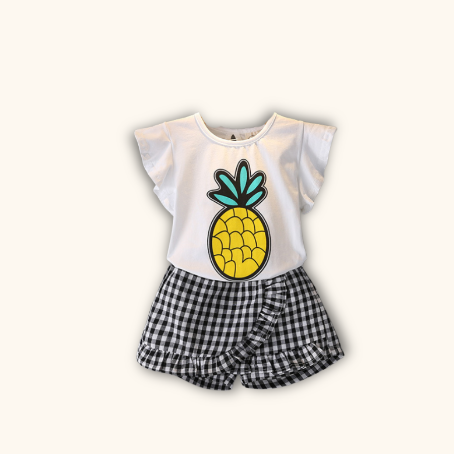 Pineapple Playset Checker Short Baju Raya Budak Perempuan