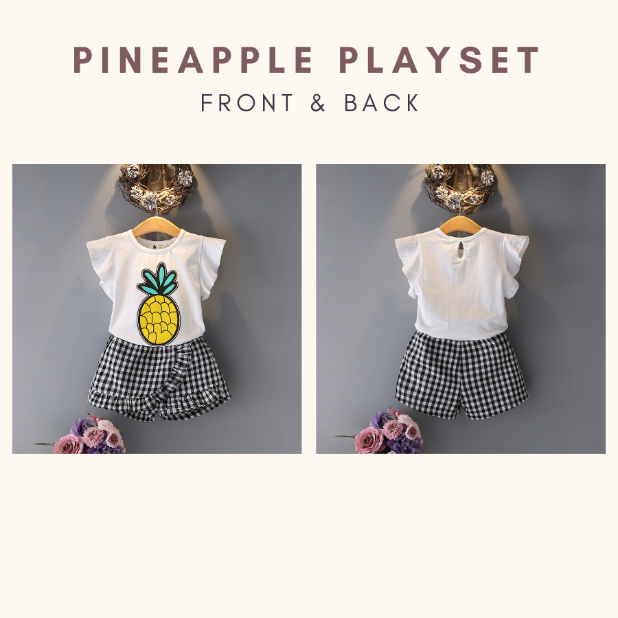 Pineapple Playset Checker Short Baju Raya Budak Perempuan