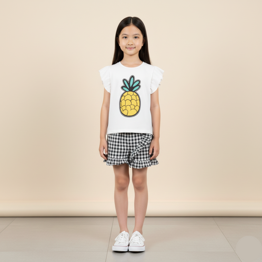 Pineapple Playset Checker Short Baju Raya Budak Perempuan