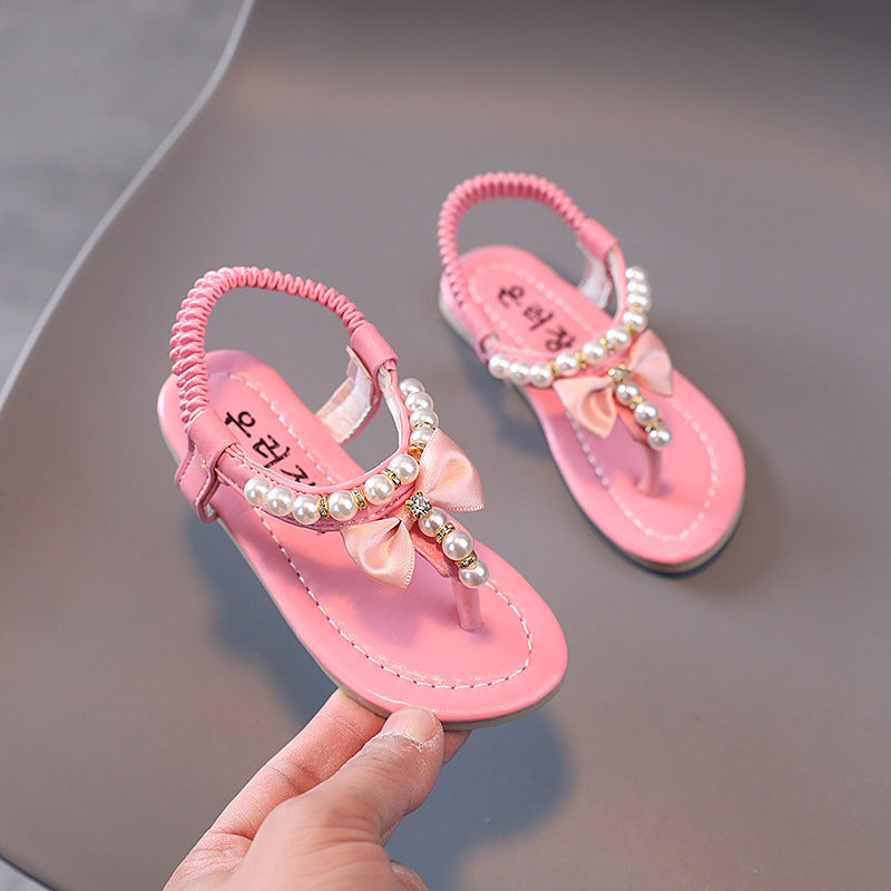 Plain Elegant Pearl Flat Shoes Sandal Budak Perempuan