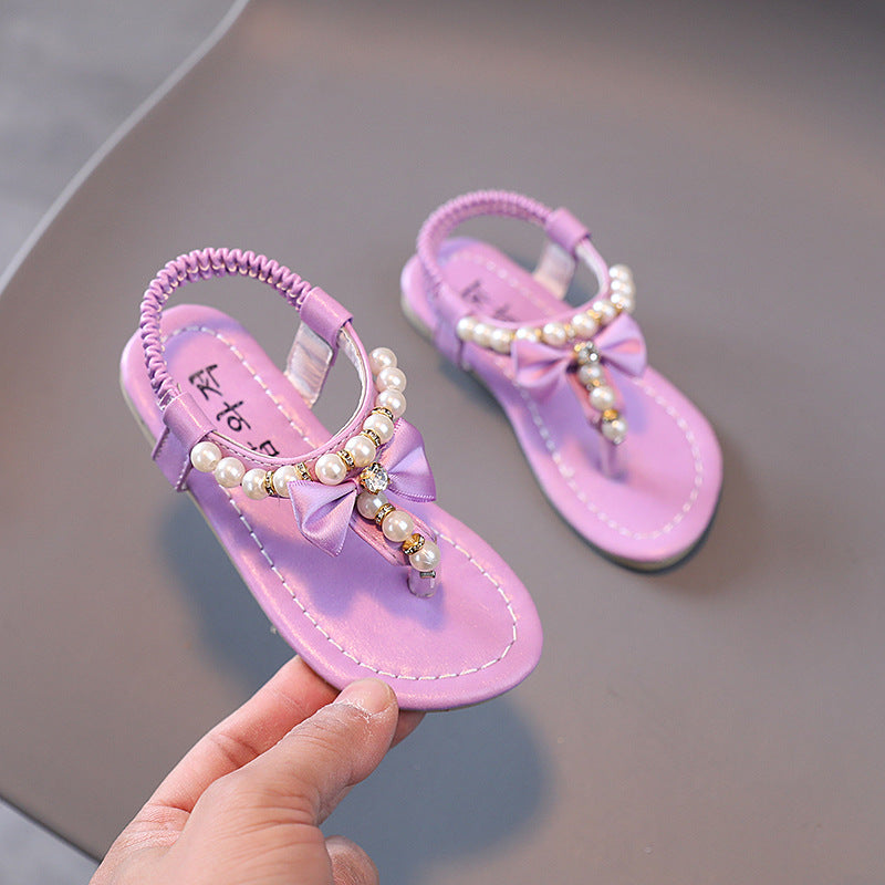 Plain Elegant Pearl Flat Shoes Sandal Budak Perempuan