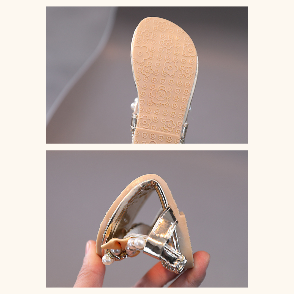 Plain Elegant Pearl Flat Shoes Sandal Budak Perempuan