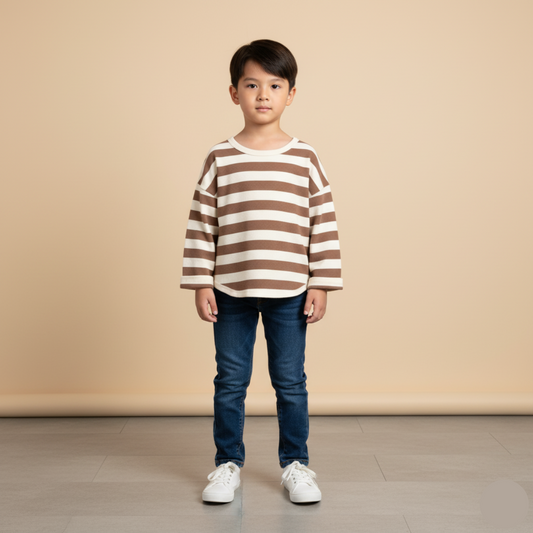 Korean Retro Striped Long Sleeve Baju Raya Budak