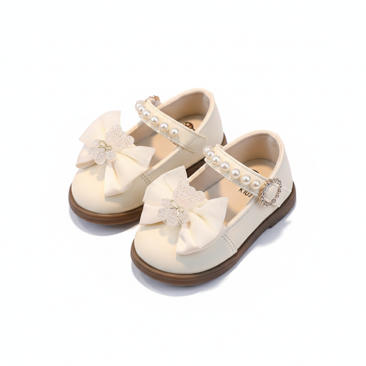 Girl Leather Shoes Crystal Bear with Bow Kasut Raya Baby