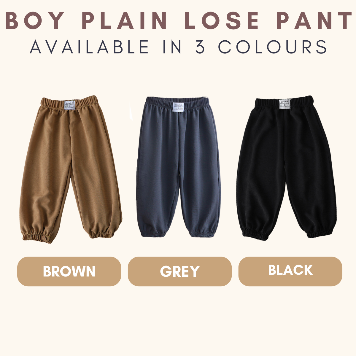 Daily Boy Plain Loose Pants Tracksuit Baby Boy Trousers Boy