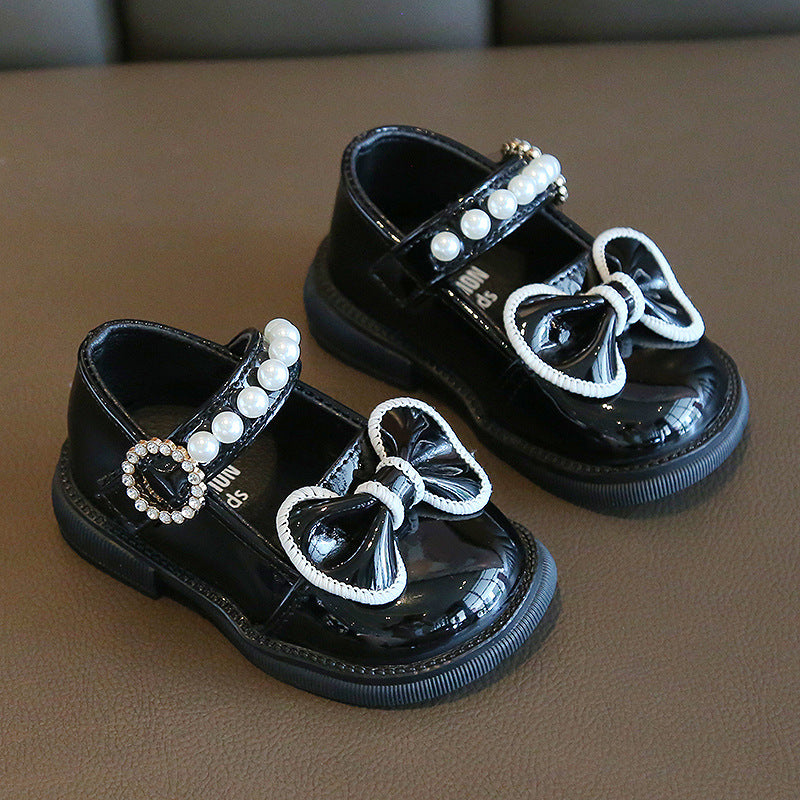 Patent Leather Girl Shoes with Pearl and Bow Baby Girl