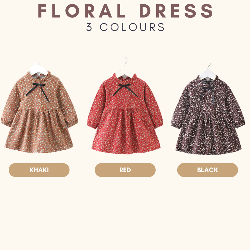 Bloomie Cotton Long Sleeve Dress Kids Girl Dress Gaun