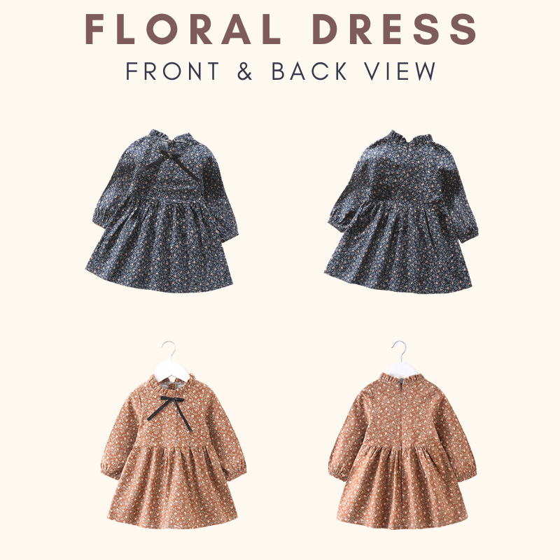 Bloomie Cotton Long Sleeve Dress Kids Girl Dress Gaun