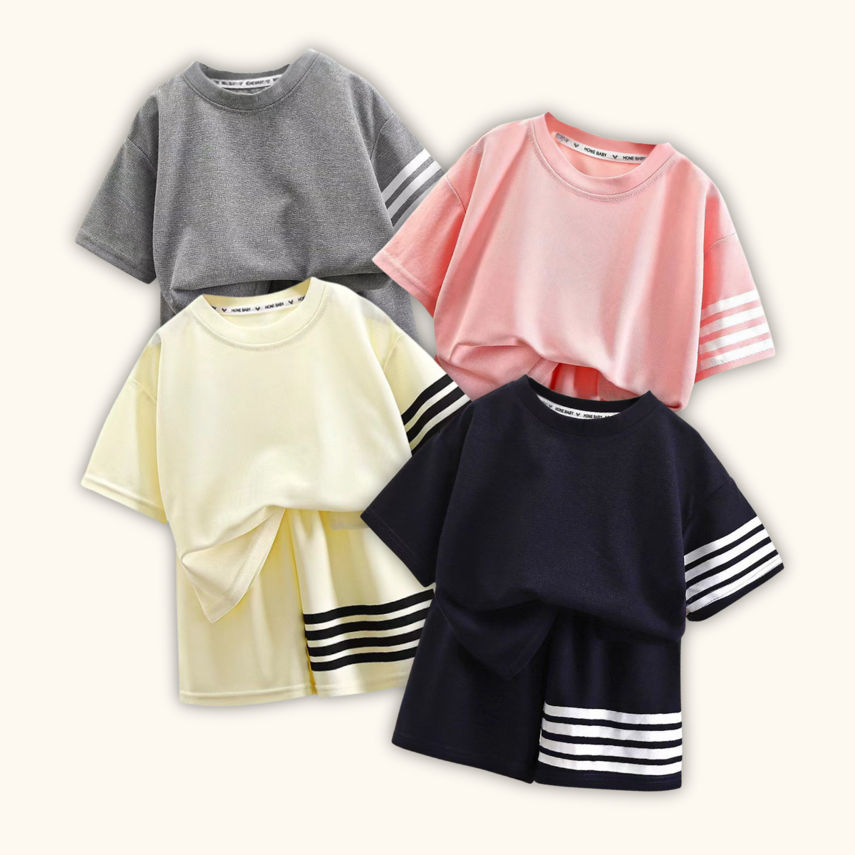 EZ Wear Casual Plain Line Clothes Set Baju Budak Lelaki