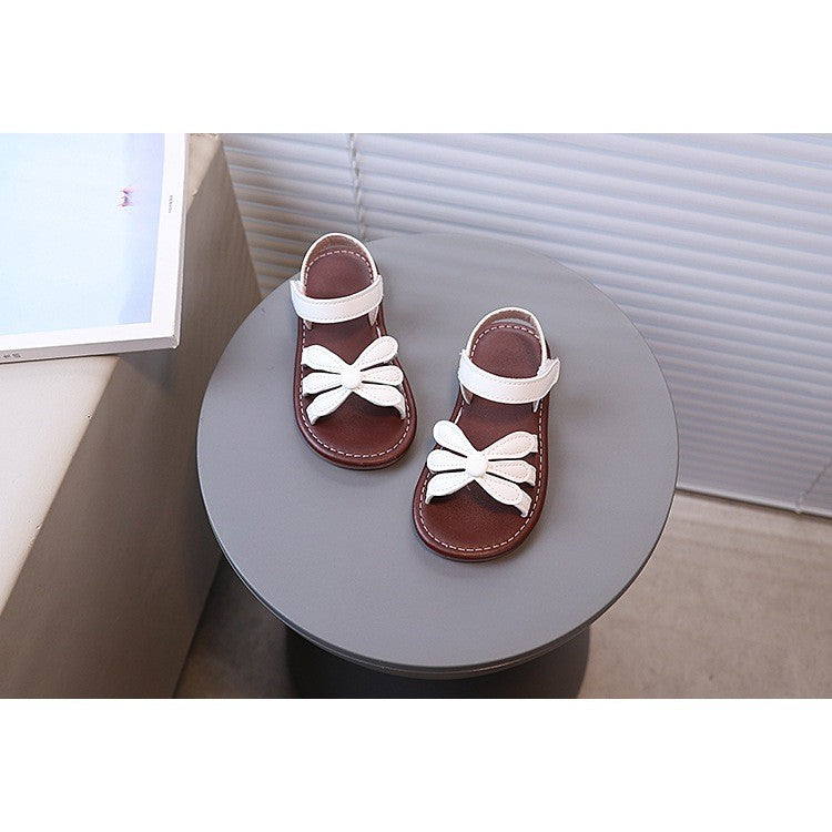 Kasut Sandal Budak Perempuan Korean Style Bunga Anti Slip Soft Sole Velcro PU Leather Anak Jalan