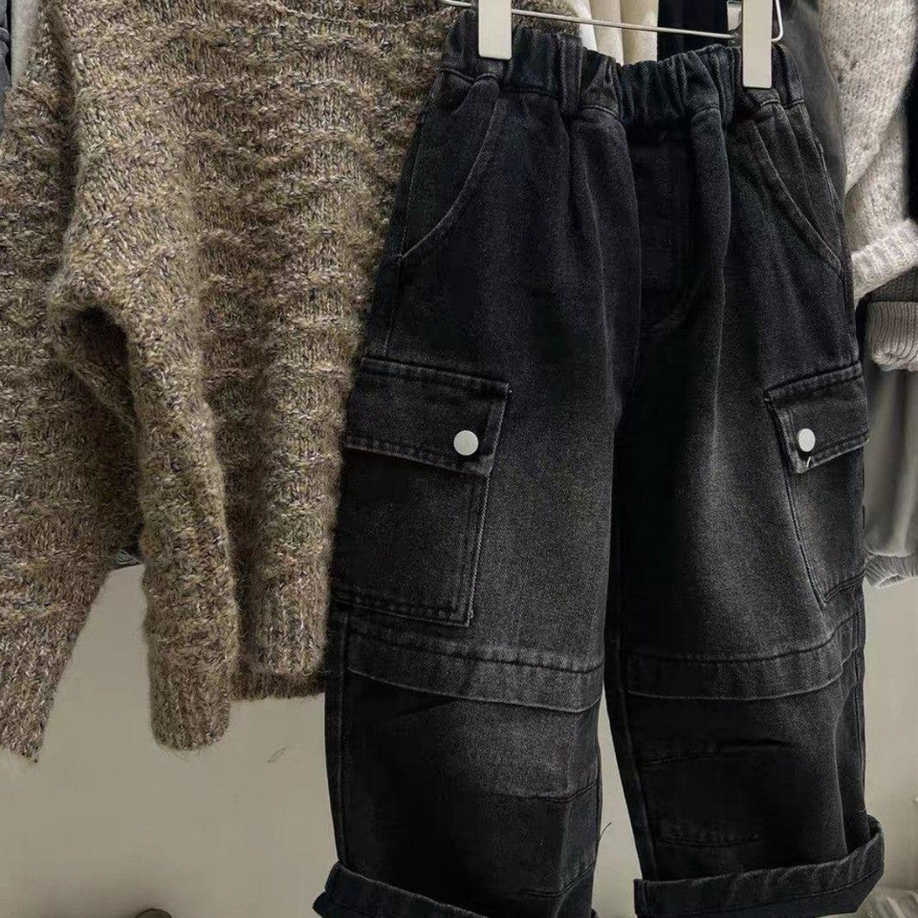 Kids Boy Jeans Pants Cargo1-12Y Seluar Panjang Budak Lelaki Kargo Baby Long Baggy Jalan Anak Kanak