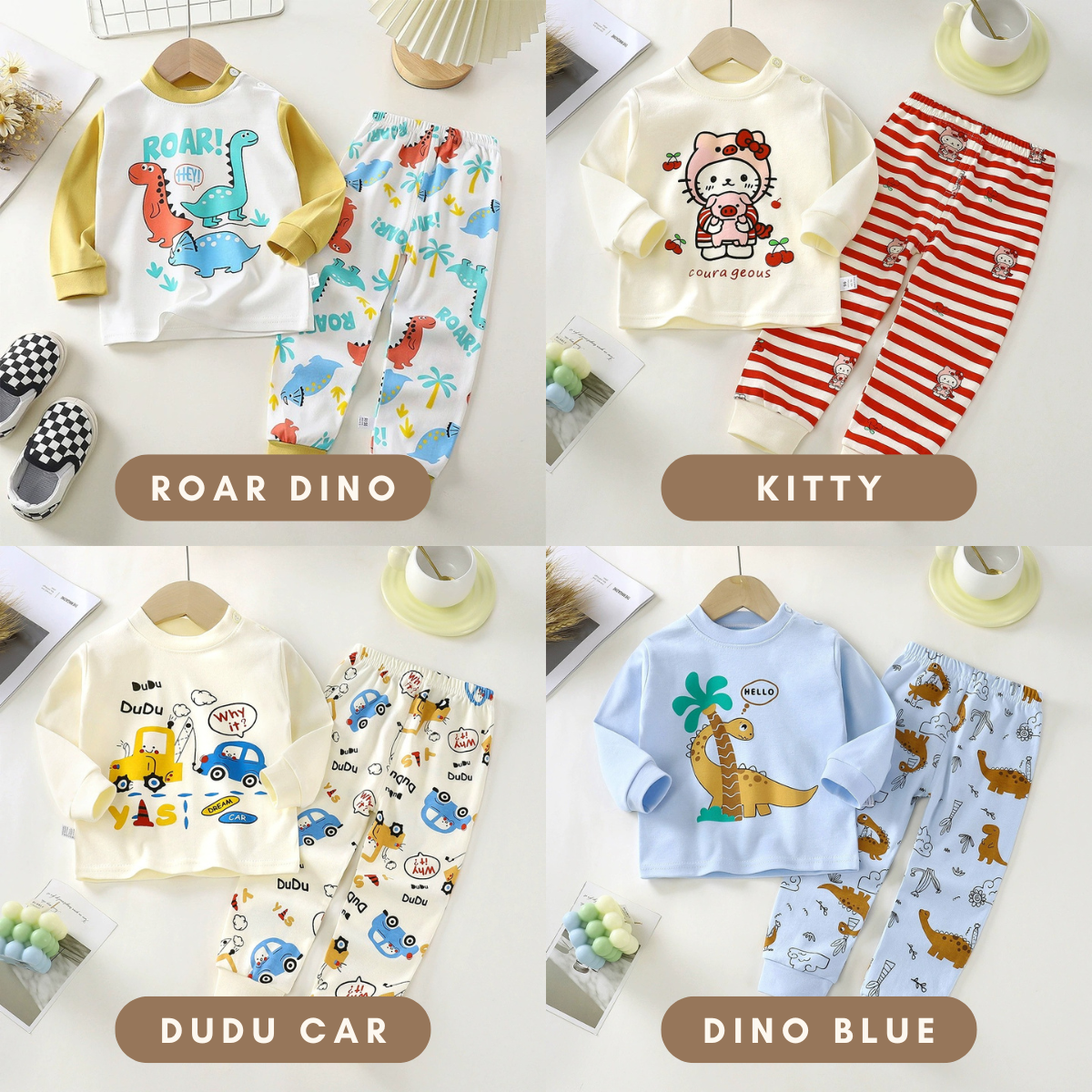 Baju Tidur Budak 6mths-6yrs Pijama Cotton Lengan Panjang Unisex Baby Kids Sleepwear