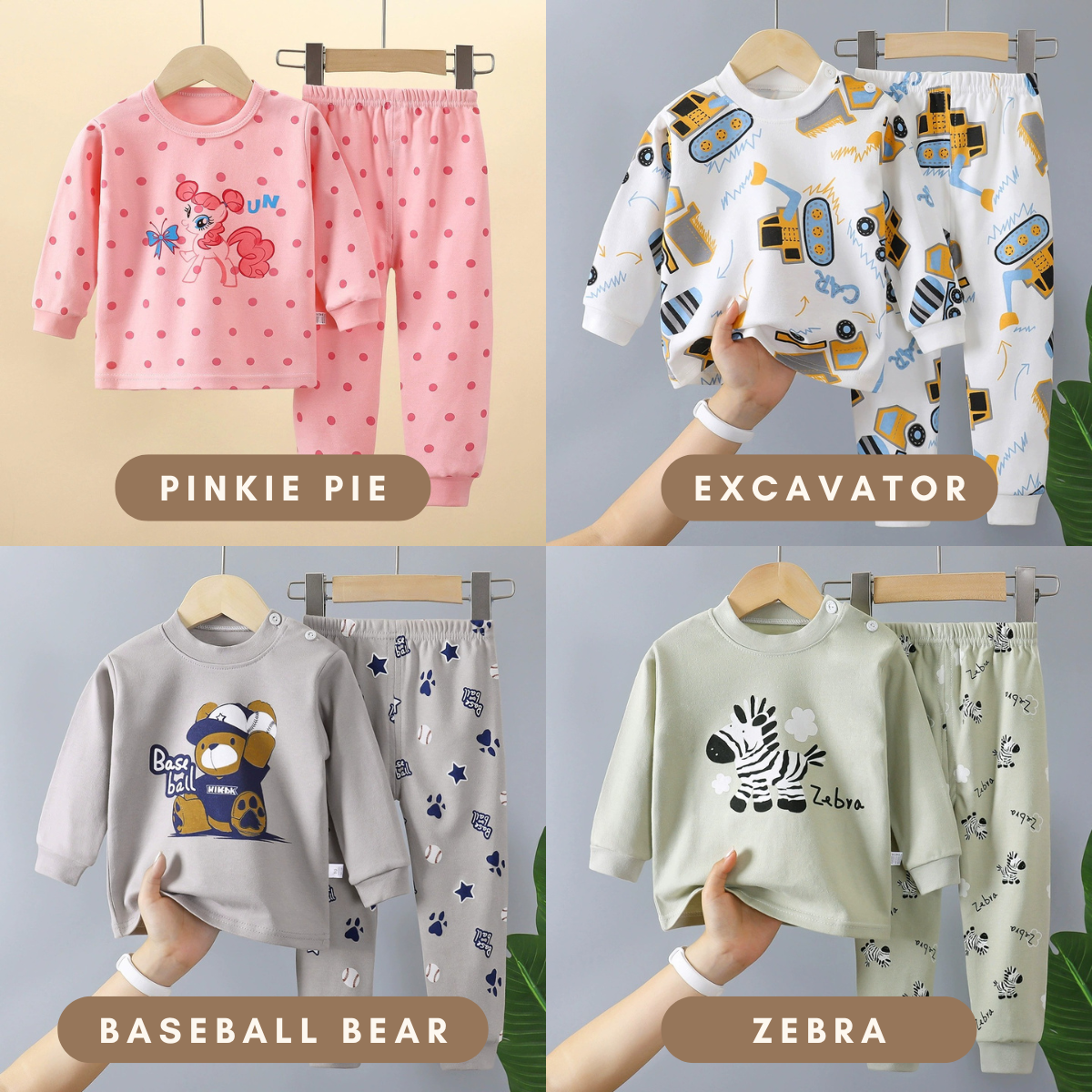 Baju Tidur Budak 6mths-6yrs Pijama Cotton Lengan Panjang Unisex Baby Kids Sleepwear