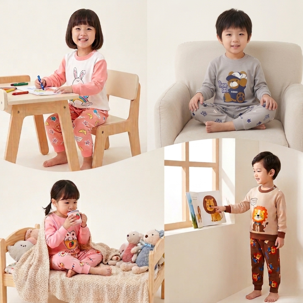 Baju Tidur Budak 6mths-6yrs Pijama Cotton Lengan Panjang Unisex Baby Kids Sleepwear