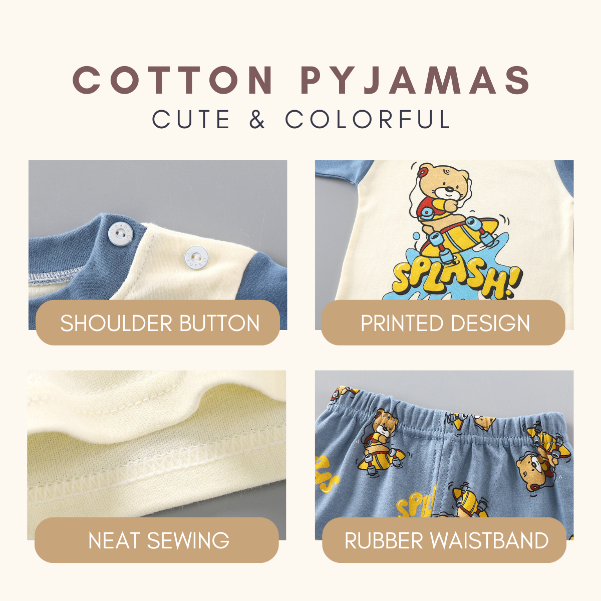 Baju Tidur Budak 6mths-6yrs Pijama Cotton Lengan Panjang Unisex Baby Kids Sleepwear