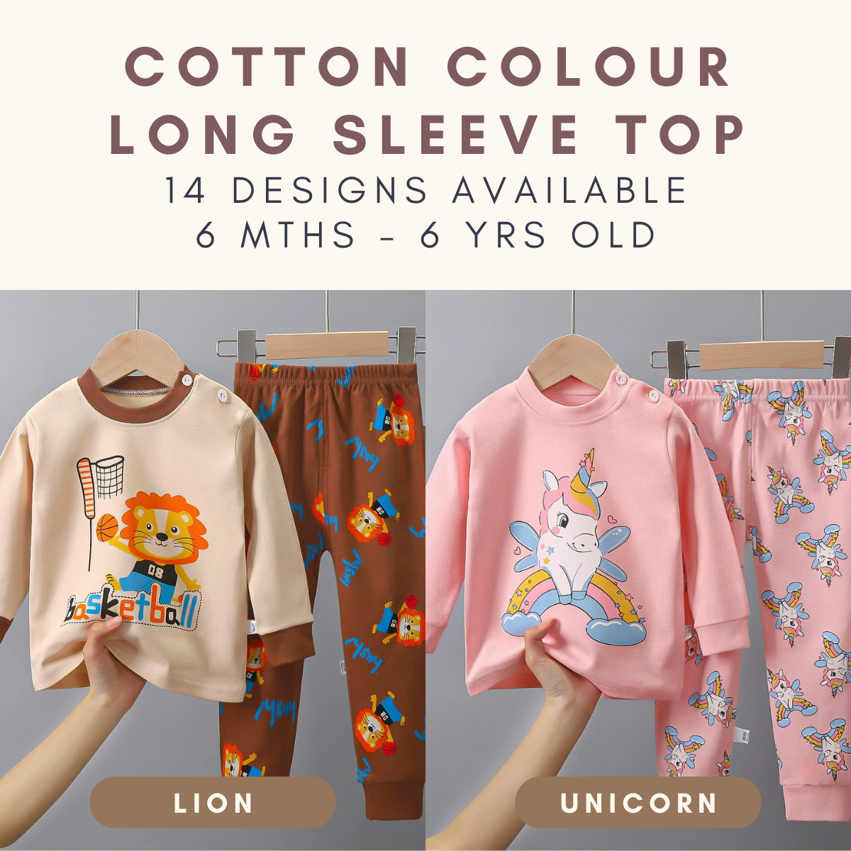 Baju Tidur Budak 6mths-6yrs Pijama Cotton Lengan Panjang Unisex Baby Kids Sleepwear