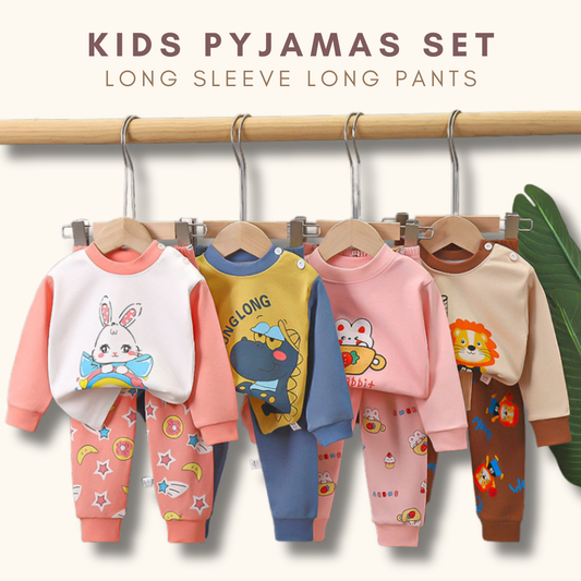 Baju Tidur Budak 6mths-6yrs Pijama Cotton Lengan Panjang Unisex Baby Kids Sleepwear