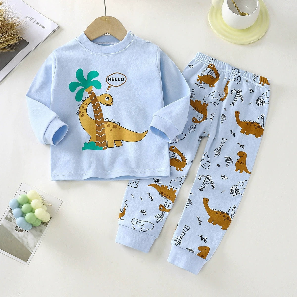 Baju Tidur Budak 6mths-6yrs Pijama Cotton Lengan Panjang Unisex Baby Kids Sleepwear
