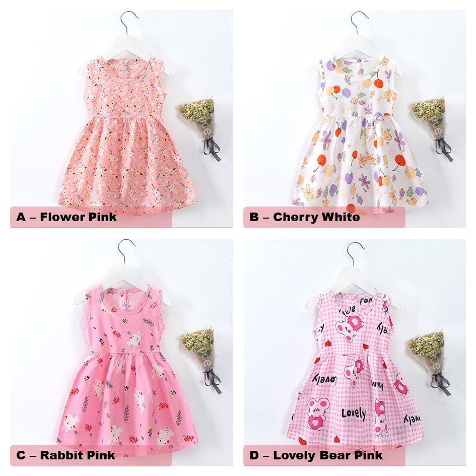 Coconana 1-6 yrs old Baju Raya Baby Girl Dress Sleeveless Cotton Silk Cute Cartoon Princess Dresses Perempuan