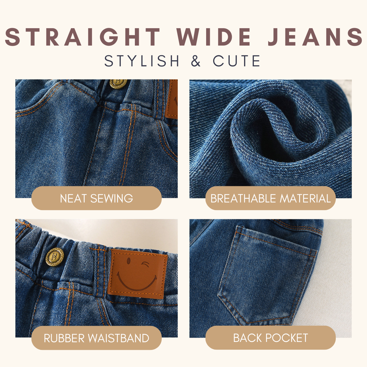 Easygo Girl Stylish Straight Wide Jeans Seluar Jeans Budak