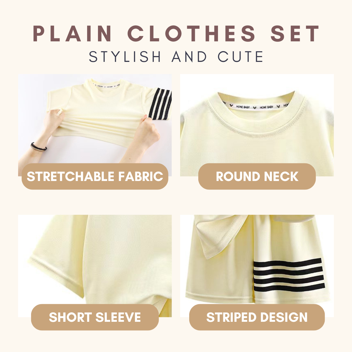 EZ Wear Casual Plain Line Clothes Set Baju Budak Lelaki