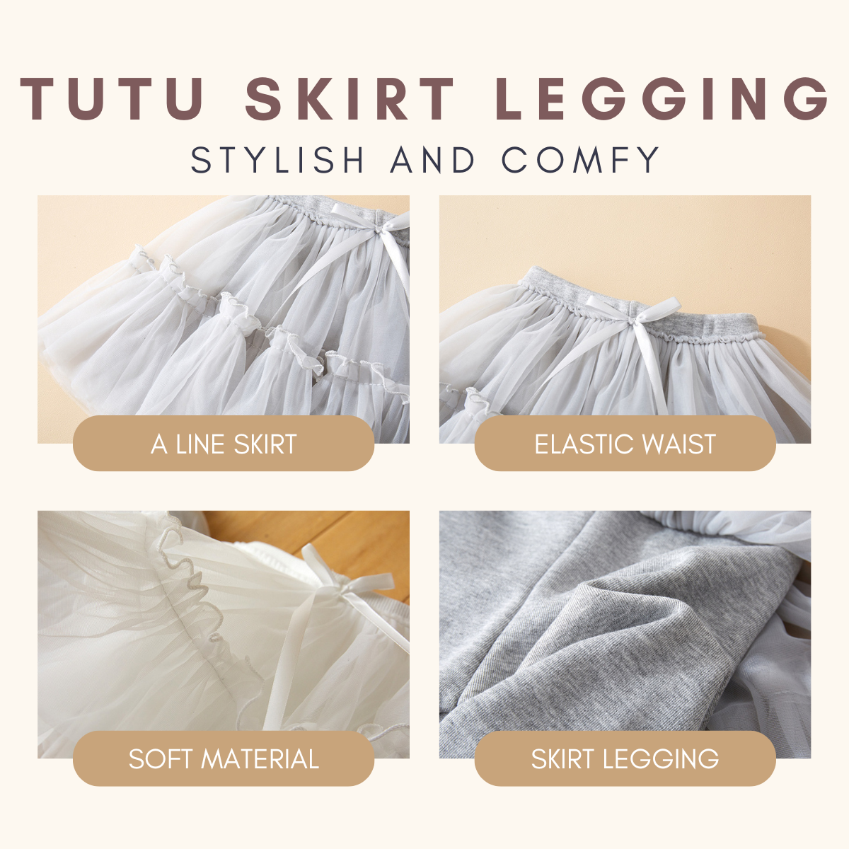 Kids Girl Skirt Legging | Baby Girl Tutu Pants 1-8Y | Toddler Legging with Skirt | Casual Raya Merdeka Outfit | White Gr