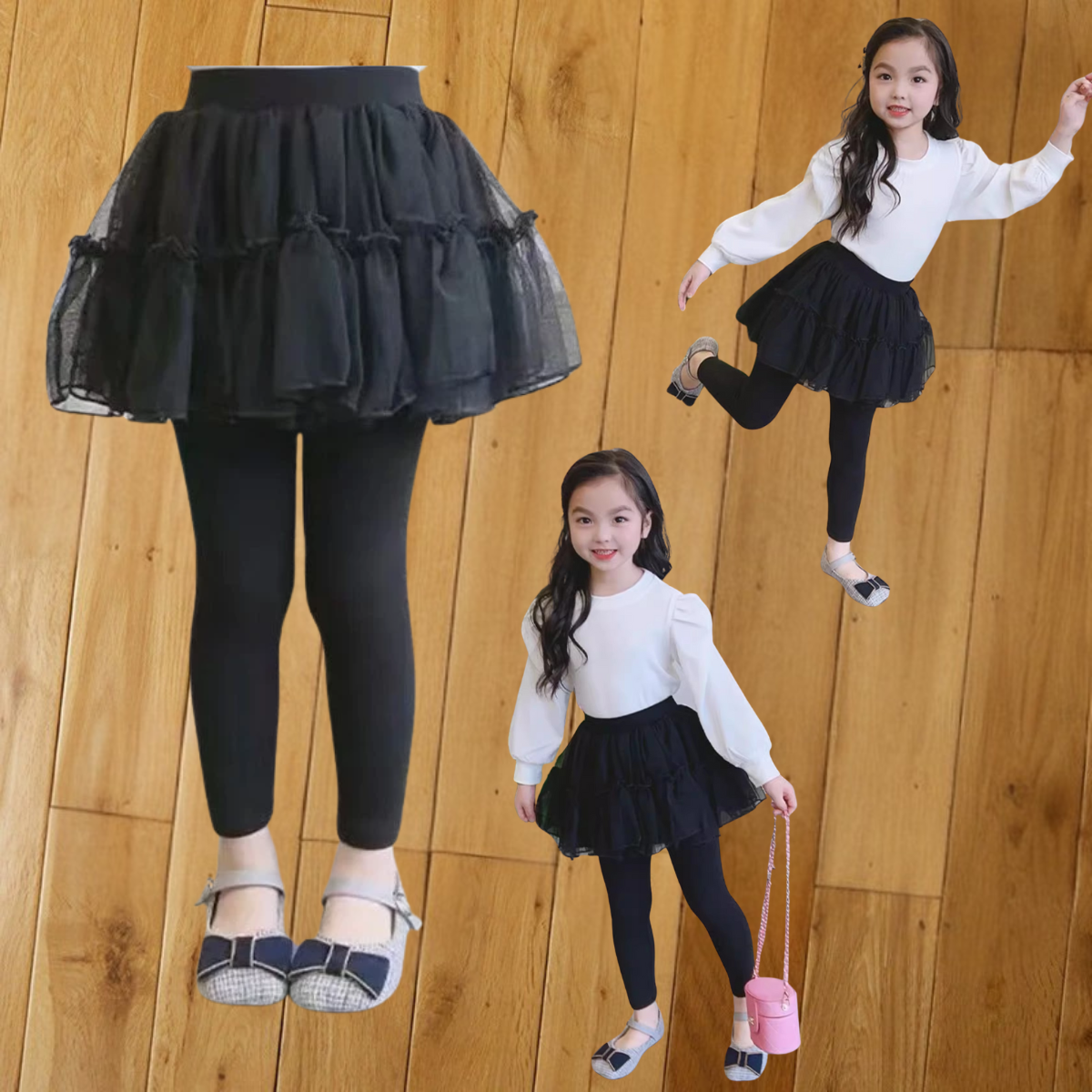 Kids Girl Skirt Legging | Baby Girl Tutu Pants 1-8Y | Toddler Legging with Skirt | Casual Raya Merdeka Outfit | White Gr