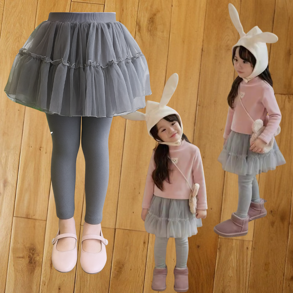 Kids Girl Skirt Legging | Baby Girl Tutu Pants 1-8Y | Toddler Legging with Skirt | Casual Raya Merdeka Outfit | White Gr