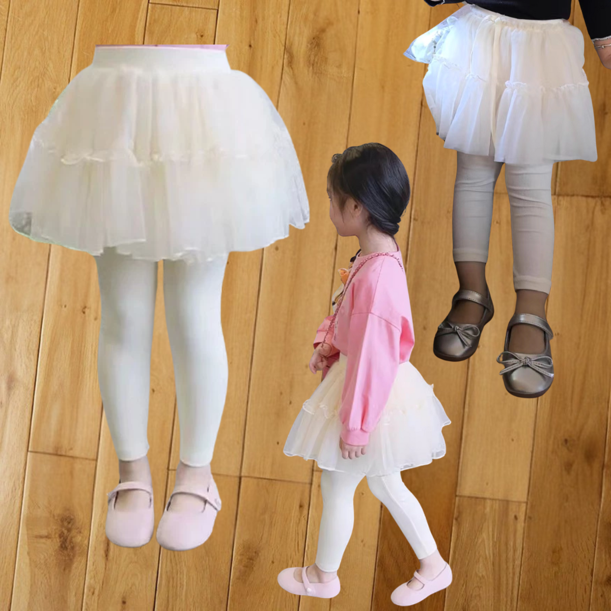 Kids Girl Skirt Legging | Baby Girl Tutu Pants 1-8Y | Toddler Legging with Skirt | Casual Raya Merdeka Outfit | White Gr