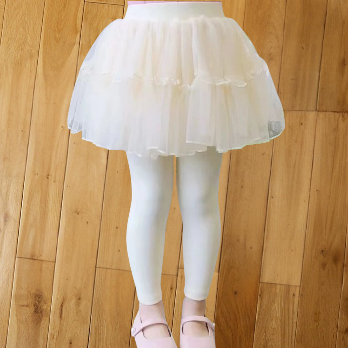 Kids Girl Skirt Legging | Baby Girl Tutu Pants 1-8Y | Toddler Legging with Skirt | Casual Raya Merdeka Outfit | White Gr