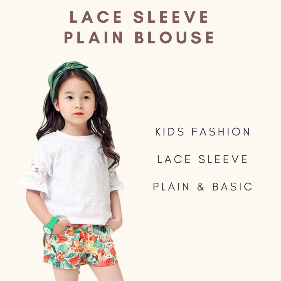 Lace Sleeve Plain Blouse Baju Budak Perempuan Kids Girl