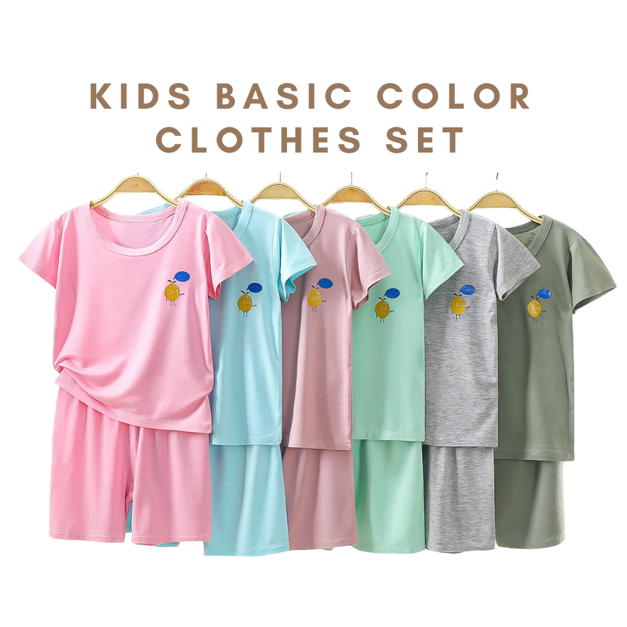 Coconana 1-5yrs Kids Plain Colour Clothes Set Basic Tee Baby T Shirt Pants Baju Raya Seluar Budak Lelaki Perempuan