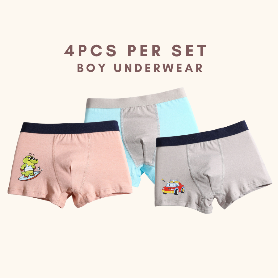 Coconana 2-15 yrs 4pcs Seluar Dalam Budak Lelaki Underwear Kids Boy Soft Cotton Children Cartoon Boxer Kids