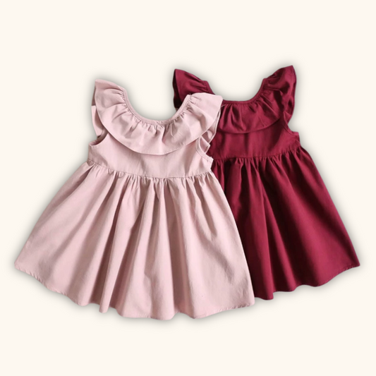 Red Pink Dress with black Ribbon Dress Budak Perempuan