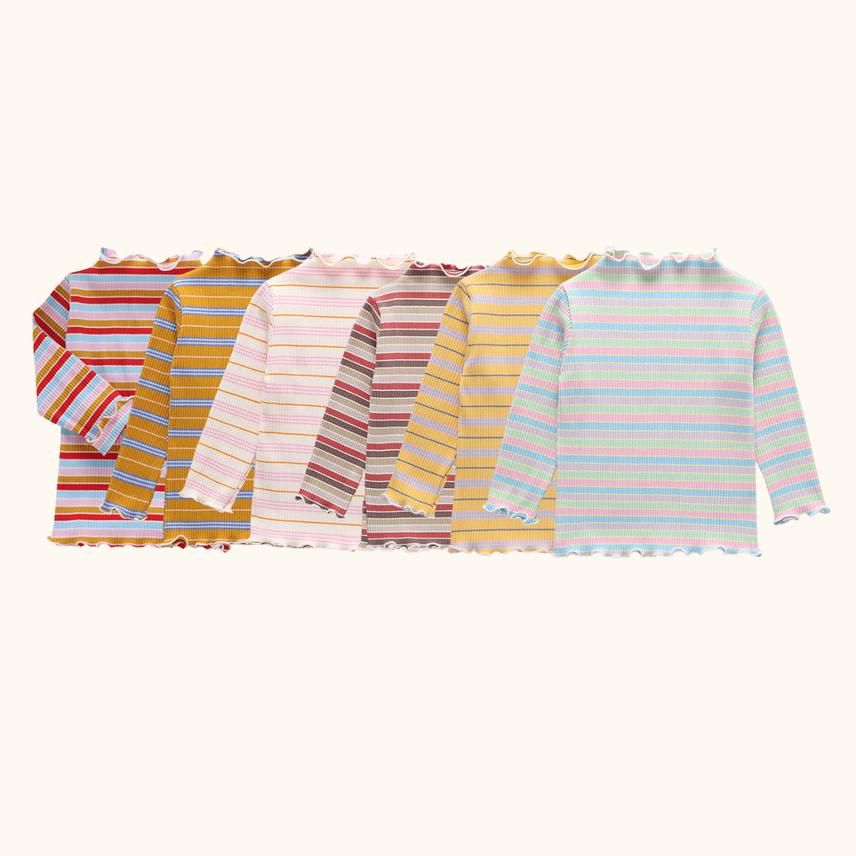 Girl Stripe Wavy Hem Long Sleeve Blouse Baju Raya Budak