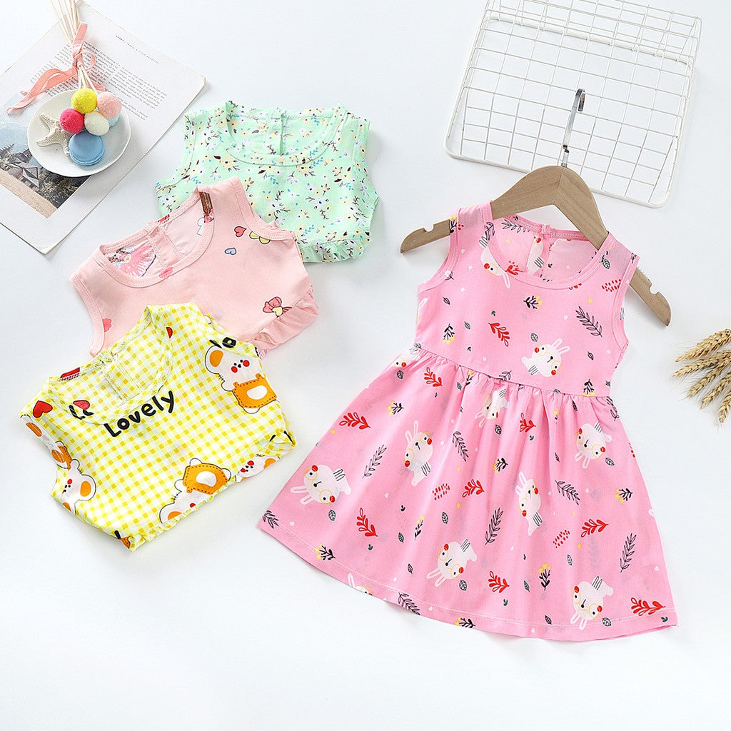 Coconana 1-6 yrs old Baju Raya Baby Girl Dress Sleeveless Cotton Silk Cute Cartoon Princess Dresses Perempuan