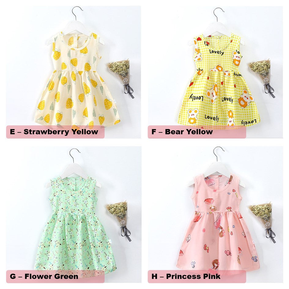 Coconana 1-6 yrs old Baju Raya Baby Girl Dress Sleeveless Cotton Silk Cute Cartoon Princess Dresses Perempuan